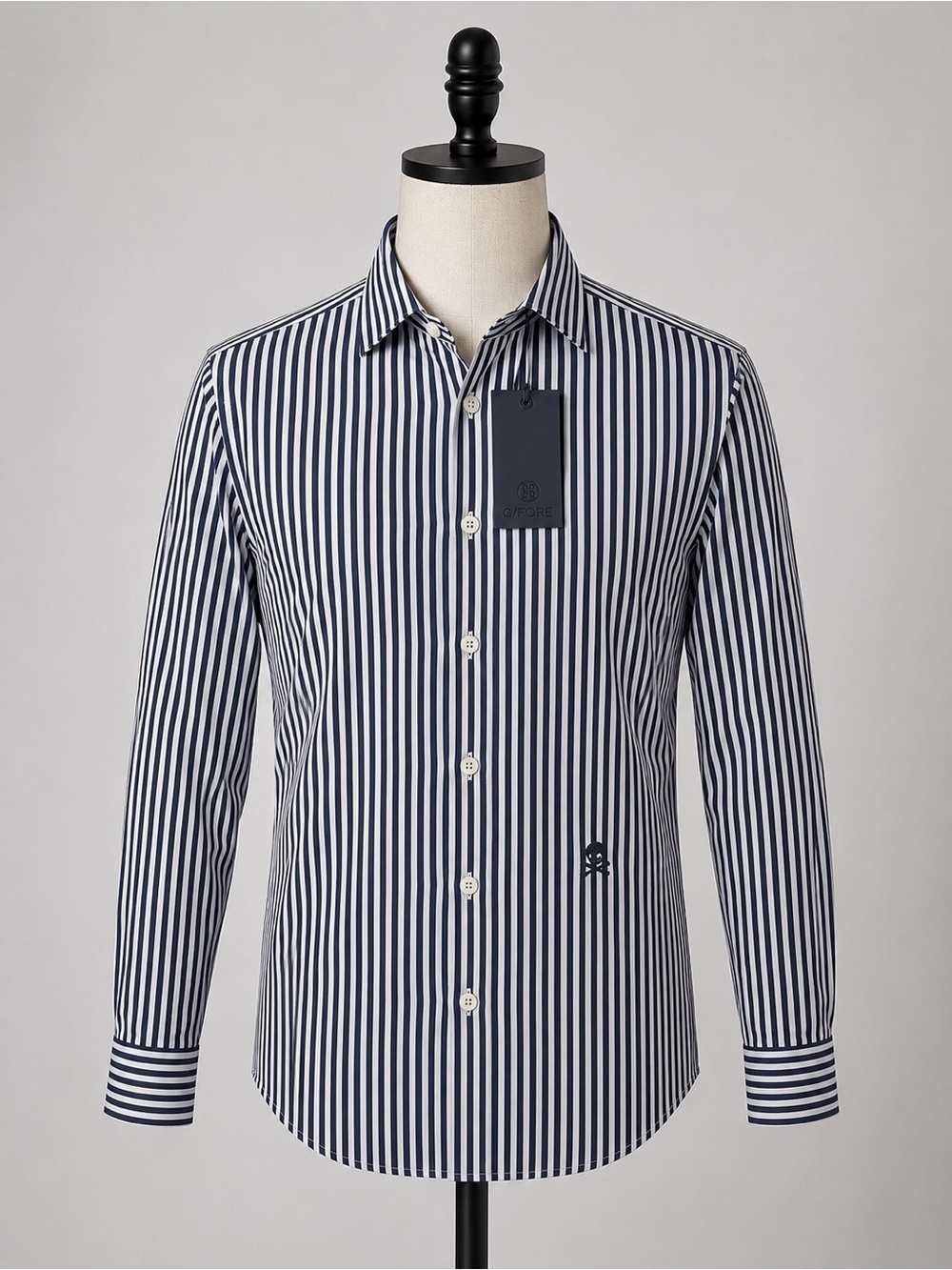 G/Fore G4 Button Up Shirt Mens S Navy Striped Long Sleeve Golf Performance Skull